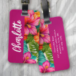 Monogram hibiscus van tropische bloem bagagelabel<br><div class="desc">Reis in stijl met dit moderne design</div>
