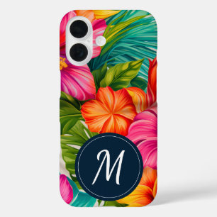 Monogram hibiscus van tropische bloem iPhone 16 hoesje