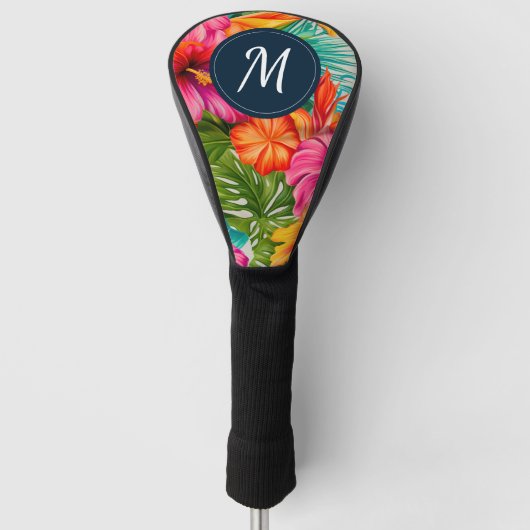 Monogram hibiscus van tropische bloem golfheadcover (Voorkant)