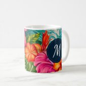 Monogram hibiscus van tropische bloem koffiemok (Voorkant rechts)