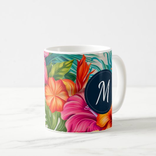 Monogram hibiscus van tropische bloem koffiemok (Voorkant rechts)