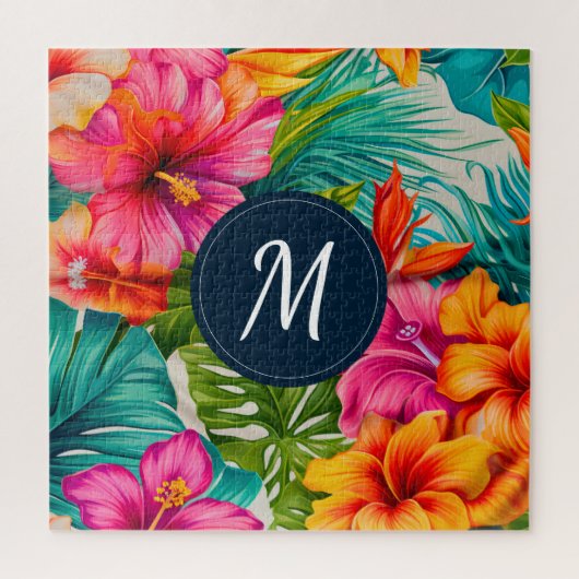 Monogram hibiscus van tropische bloem legpuzzel (Verticaal)