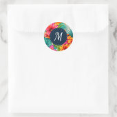 Monogram hibiscus van tropische bloem ronde sticker (Tas)