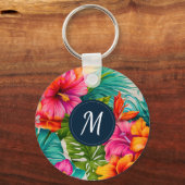 Monogram hibiscus van tropische bloem sleutelhanger (Voorkant)