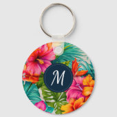 Monogram hibiscus van tropische bloem sleutelhanger (Achterkant)