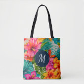 Monogram hibiscus van tropische bloem tote bag (Voorkant)