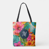 Monogram hibiscus van tropische bloem tote bag (Achterkant)