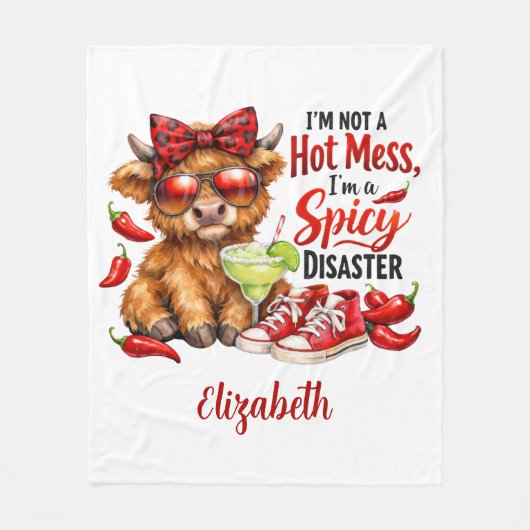 Monogram Highland Cow Hot Mess Funny Humorous  Fleece Deken (Voorkant)