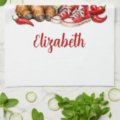 Monogram Highland Cow Hot Mess Funny Humorous Theedoek (Gevouwen)