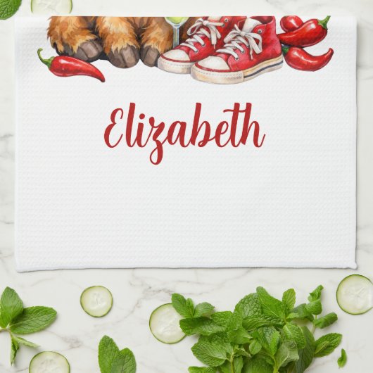 Monogram Highland Cow Hot Mess Funny Humorous  Theedoek (Gevouwen)