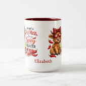 Monogram Highland Cow Hot Mess Funny Humorous  Tweekleurige Koffiemok (Center)