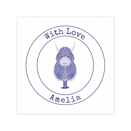 Monogram Highland Cow With Love  Zelfinktende Stempel (Design)