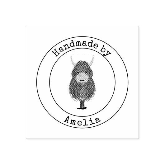 Monogram Highland Koe verwerkt door Rubberstempel (Afrduk)