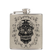 Monogram Hipster Black Sugar Skull op Burlap Heupfles (Voorkant)