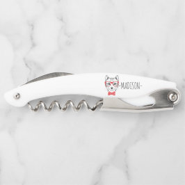 Monogram Hipster Cat met Fancy Rode Bow Kurkentrekker