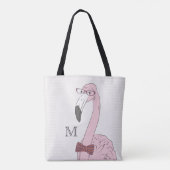 Monogram. Hipster Flamingo met Fancy Bow Stropdas. Tote Bag (Achterkant)