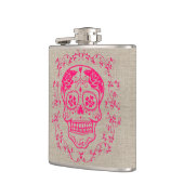 Monogram Hipster Hot Pink Sugar Skull op Burlap Heupfles (Links)