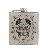 Monogram Hipster Sugar Skull op Burlap Heupfles (Voorkant)