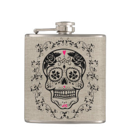 Monogram Hipster Sugar Skull op Burlap Heupfles