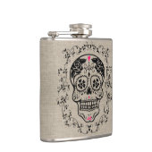 Monogram Hipster Sugar Skull op Burlap Heupfles (Rechts)