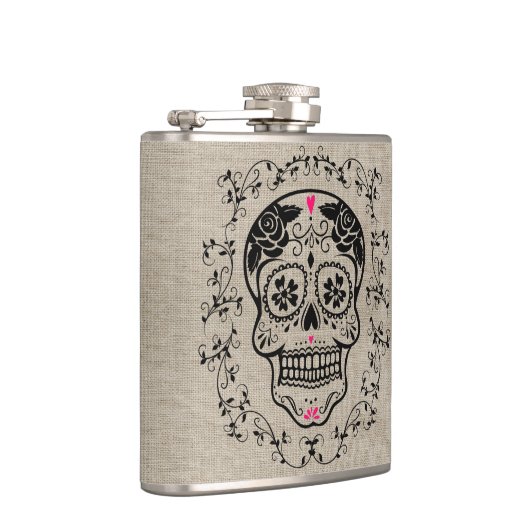 Monogram Hipster Sugar Skull op Burlap Heupfles (Rechts)
