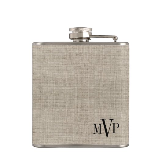 Monogram Hipster Sugar Skull op Burlap Heupfles (Achterkant)