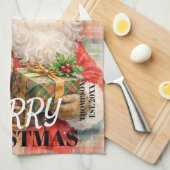 Monogram Ho ho ho Merry Christmas Santa red Theedoek (Quarter Fold)