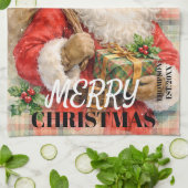 Monogram Ho ho ho Prettig kerstfeest Kerstman rood Theedoek (Gevouwen)