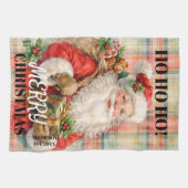 Monogram Ho ho ho Prettig kerstfeest Kerstman rood Theedoek (Horizontaal)