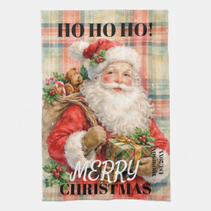 Monogram Ho ho ho Prettig kerstfeest Kerstman rood Theedoek