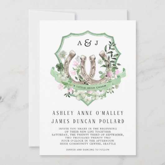 Monogram | Hoefijzers botanische bruiloft Kaart (Voorkant)