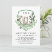 Monogram | Hoefijzers botanische bruiloft Kaart (Staand voorkant)