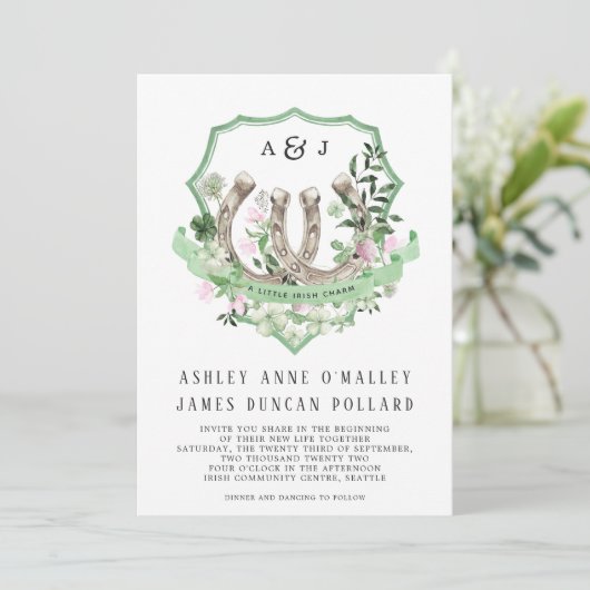 Monogram | Hoefijzers botanische bruiloft Kaart (Staand voorkant)