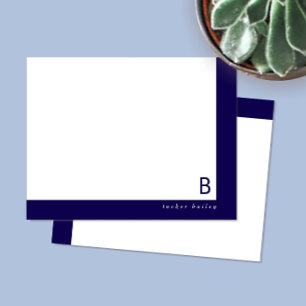 Monogram Hoekband Donkerblauw Persoonlijk Briefpap Notitiekaartje