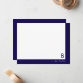 Monogram Hoekband Donkerblauw Persoonlijk Briefpap Notitiekaartje (Voorkant / Achterkant in situ)