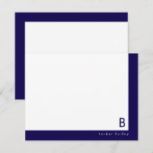 Monogram Hoekband Donkerblauw Persoonlijk Briefpap Notitiekaartje (Voorkant / Achterkant)