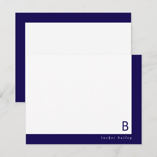 Monogram Hoekband Donkerblauw Persoonlijk Briefpap Notitiekaartje (Voorkant / Achterkant)