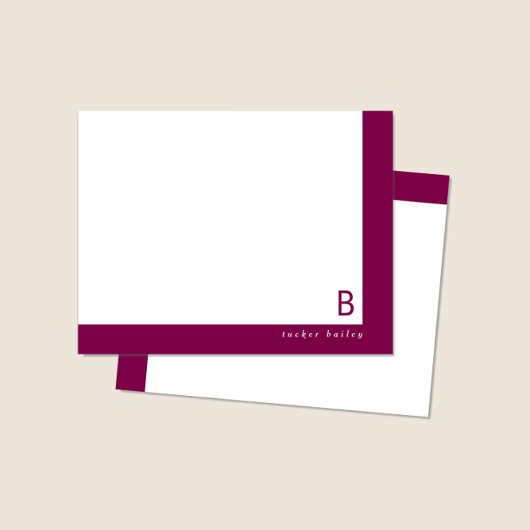 Monogram Hoekband Wijnrood Persoonlijk Briefpapier Notitiekaartje