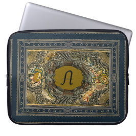 Monogram Hoesje verouderd geborduurd boek Laptop Sleeve
