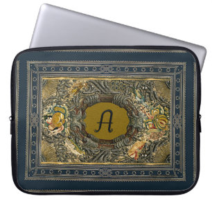 Monogram Hoesje verouderd geborduurd boek Laptop Sleeve