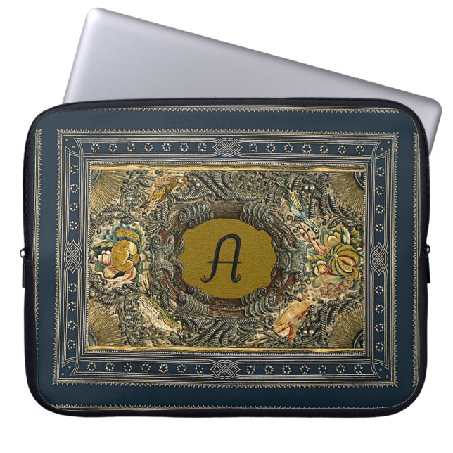 Monogram Hoesje verouderd geborduurd boek Laptop Sleeve (Voorkant)