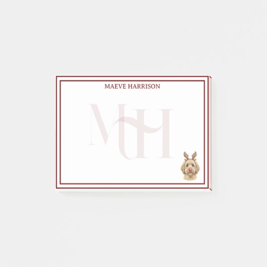 Monogram Holiday Golden Doodle Reindeer Post-it® Notes (Voorkant)