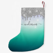 Monogram Holiday Script Naam Silver Glitter Ombre Kleine Kerstsok (Achterkant)