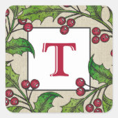 Monogram Holiday Sticker | Holly Wreath (Voorkant)