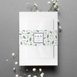 Monogram Holly and Pine Wedding Uitnodigingen Wikkel