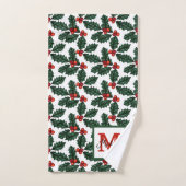 Monogram Holly Berry Christmas Bad Handdoek (Handdoek)