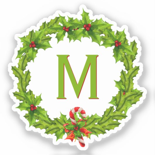 Monogram Holly Berry Krans Cutout Single Sticker (Voorkant)
