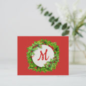 Monogram Holly Berry Wreath Feestdagenkaart (Staand voorkant)