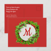Monogram Holly Berry Wreath Feestdagenkaart (Voorkant / Achterkant)