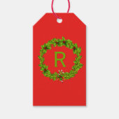 Monogram Holly Berry Wreath Personalized Initial Cadeaulabel (Voorkant)